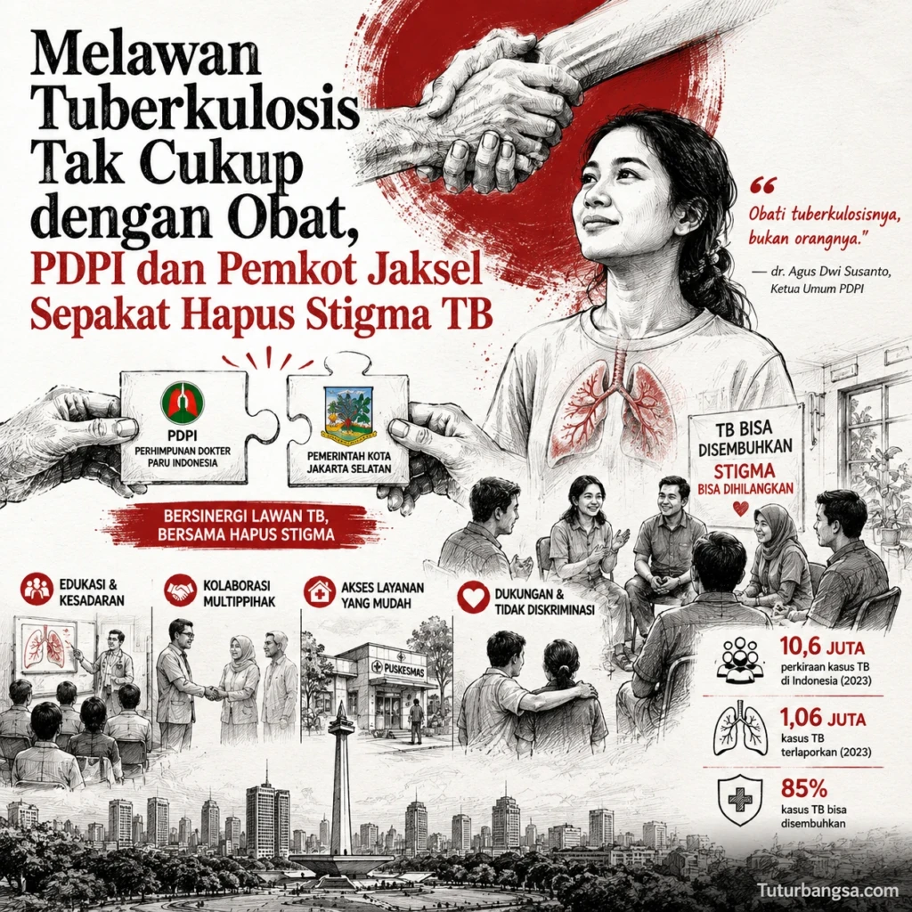Infografis kolaborasi PDPI dan Pemkot Jakarta Selatan atasi Tuberkulosis. (TUTURBANGSA.COM)